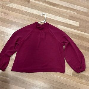 Evereve Burgundy Mock Tneck Blouse
